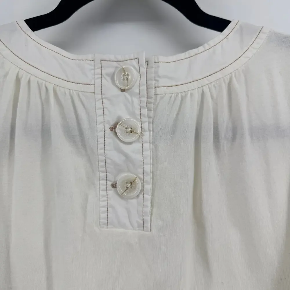 Anthropologie Cream Short Sleeve Puff Sleeve Blouse Size Small Prairie Cottage